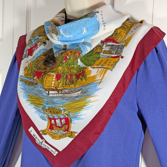 VTG Souvenir Scarf, Historical scenes in Paris, France, 30" square polyester - Picture 13 of 16